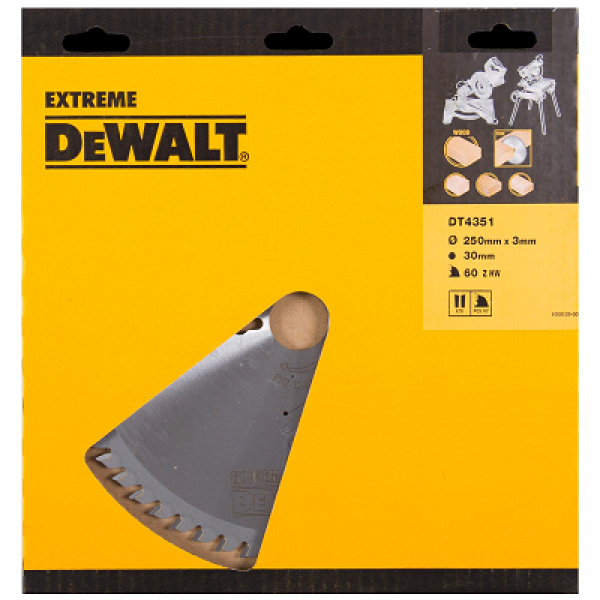 DeWalt Accesorios DT4351-QZ DT4351 Hoja de sierra HM 250 x 30 x 60T diente alterno, positivo 10°.