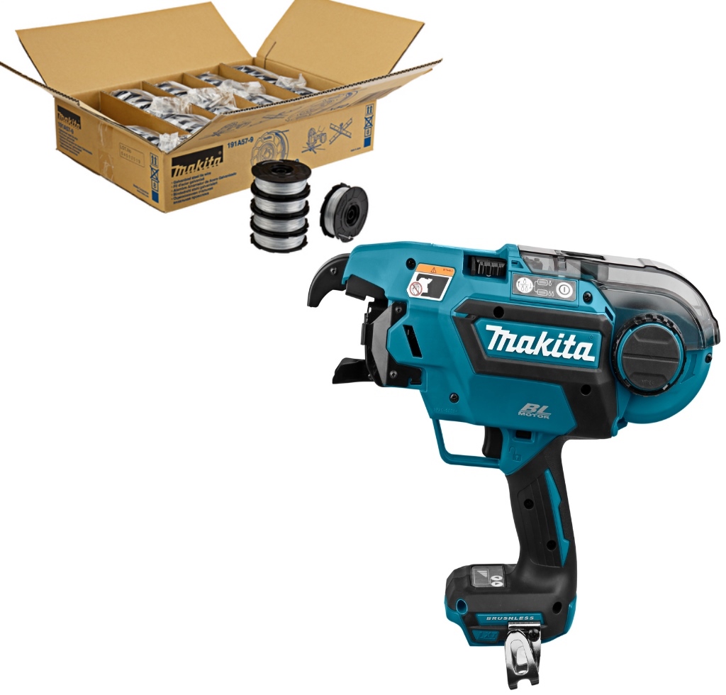 Makita DTR180ZJSET2 SET PARTE 2 - 36 cajas de alambre de mimbre galvanizado 191A57-9 + Trenzadora de baterías DTR180ZJ 14,4 - 18 Volt excl. baterías y cargador + ¡5 años de garantía del distribuidor!