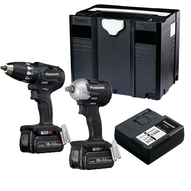 Panasonic EYC232LJ2G Juego combinado de taladro inalámbrico EY74A3 y llave de impacto EY75A8 de 18 voltios y 5,0 Ah Li-ion en systainer
