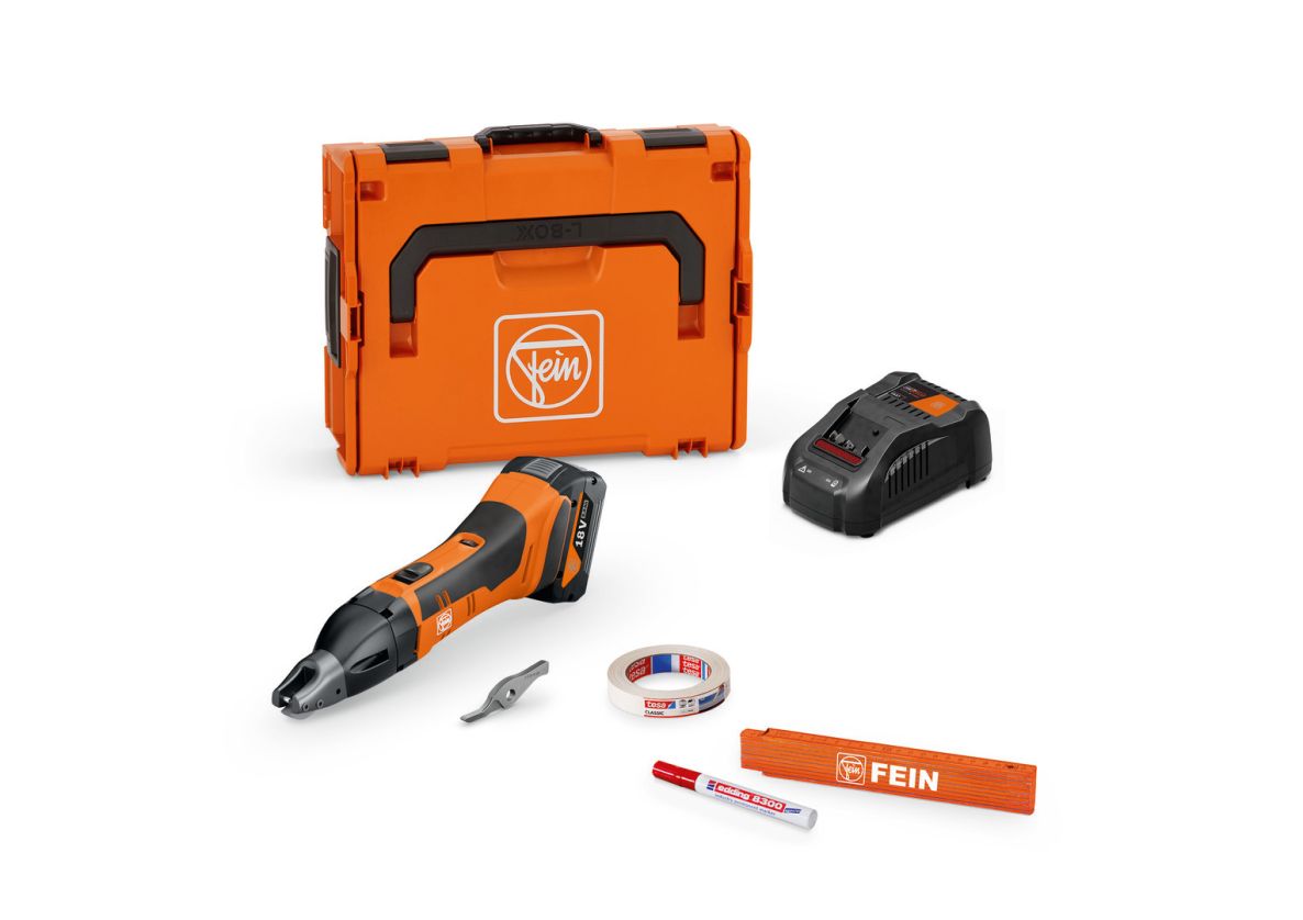 Fein 71300563000 ABSS 18 1.6 E AS Accu cutter set básico hasta 1.6 mm 1x batería 18V 5.0Ah y cargador en maletín L-BOXX