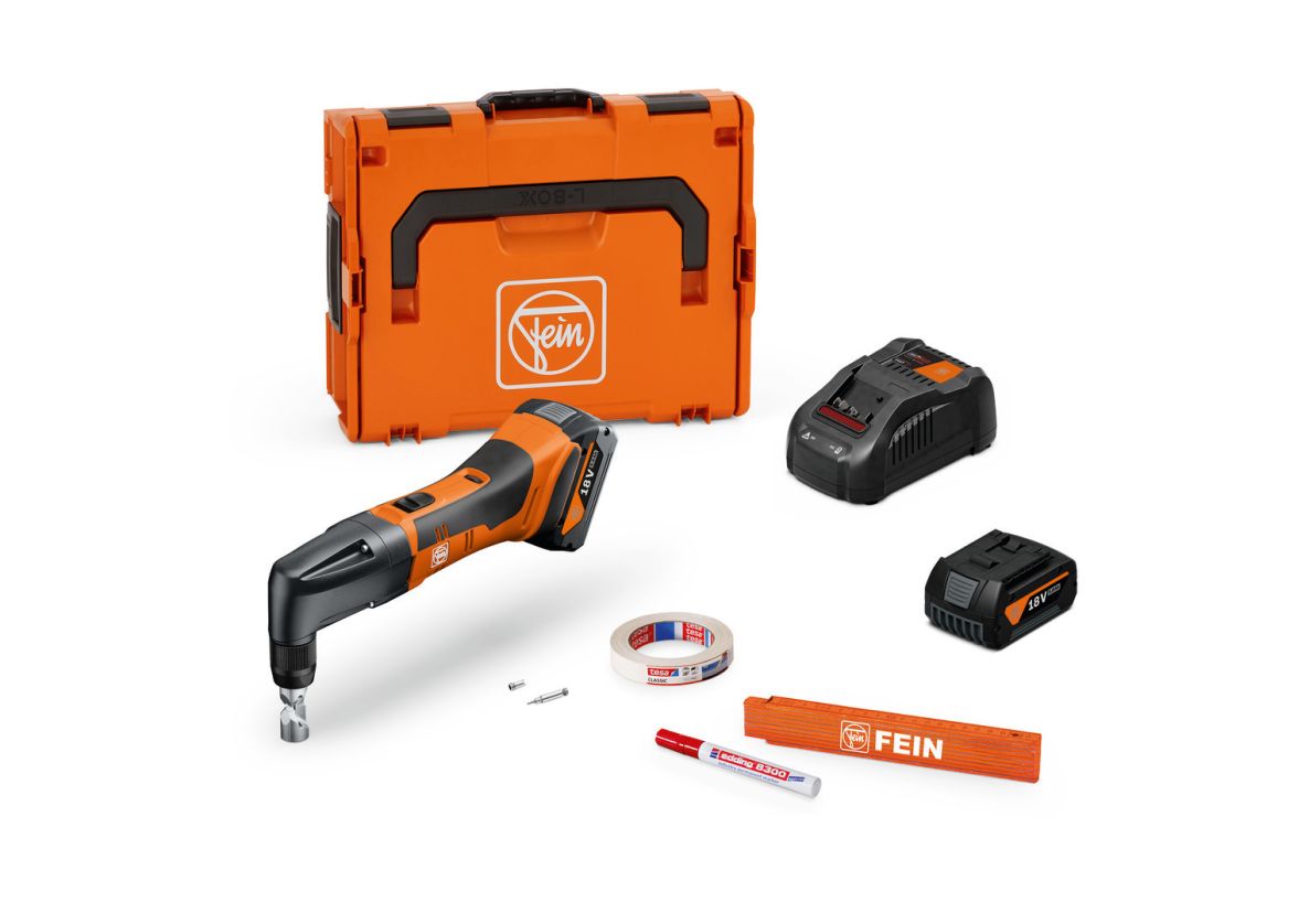 Fein 71321164000 ABLK 18 1.6 E AS Mordaza sin cable juego básico hasta 1,6 mm 2x 18V 5.0Ah baterías y cargador en maletín L-BOXX
