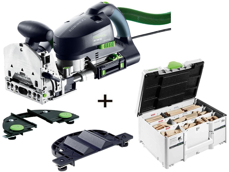 Festool DF700XL-Set1 Fresadora Domino DF700EQ-Plus+ DOMINO DF700 XL surtido systainer DS/XL + LA-DF Tope de marco + RA-DF Tope redondo