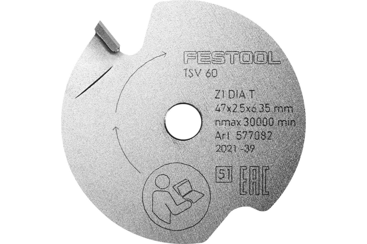 Festool Accesorios 577082 Hoja de sierra con cremallera frontal DIA 47x2,5x6,35 T1