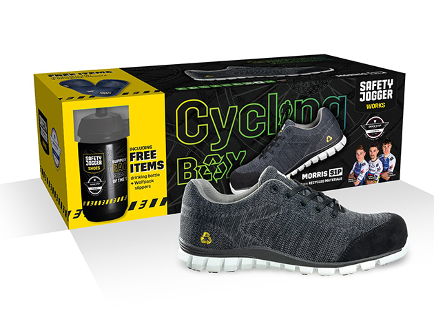 Safety Jogger CBMORRIS Caja para bicicleta con zapato de seguridad Morris S1P, zapatillas y botella para beber