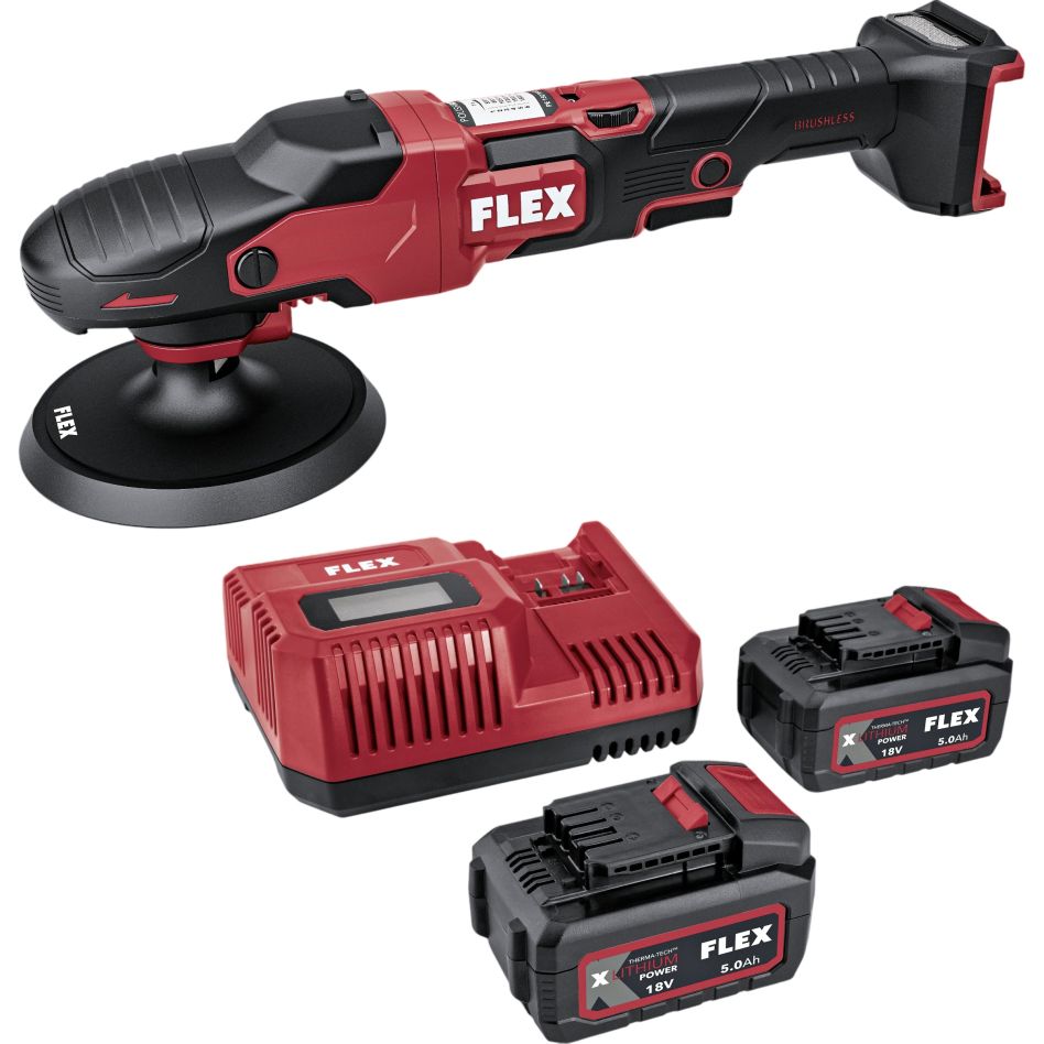 Flex-tools 534654 PE 2 18-EC: Juego de pulidora rotativa a bater&iacute;a de 18 V y 150 mm, con 2 bater&iacute;as de 5,0 Ah y cargador, en caja