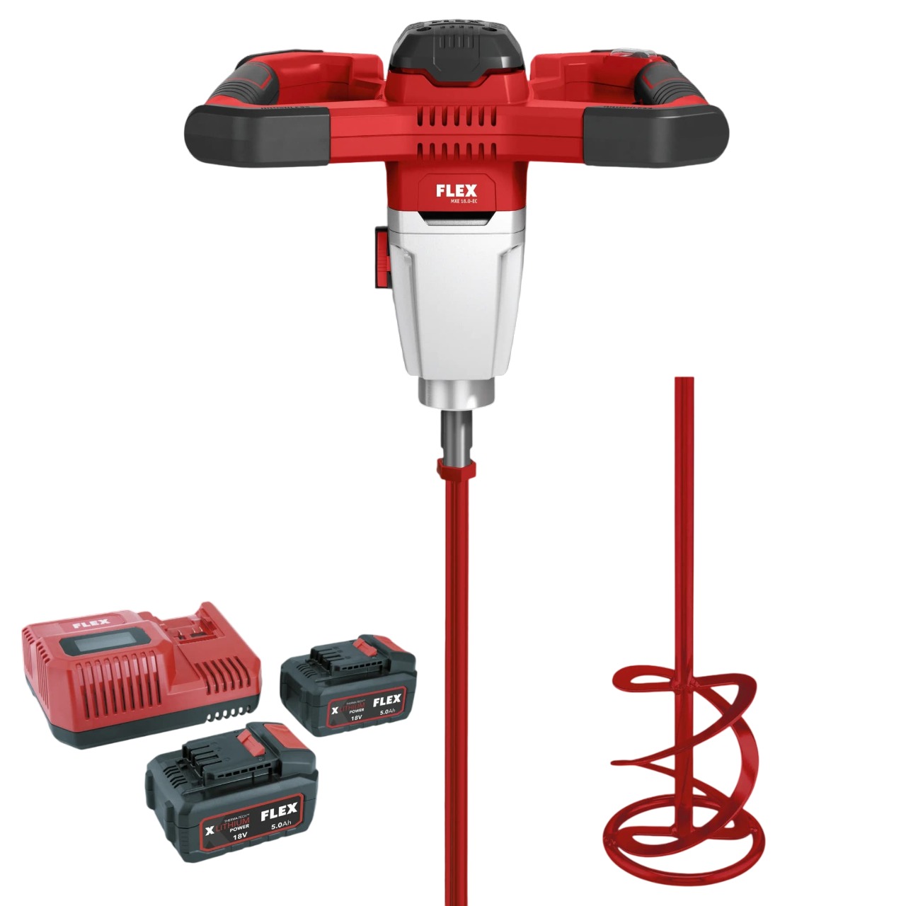 Flex-tools 535138 MXE 18.0-EC/5.0 Set & HP2 120 Batidora de batería 18V incl. 5.0 Ah, cargador y batidora de espiral en caja