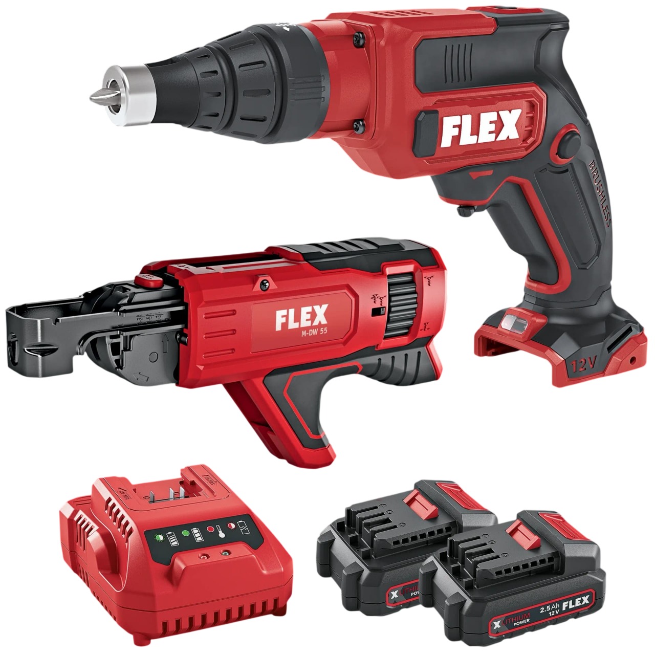Flex-tools 535920 DW 37 12-EC C & M-DW 55 Juego de llaves de paneles de yeso a bater&iacute;a 12V incl. 2x2,5 Ah, cargador y cargador de tornillos en bolsa de transporte