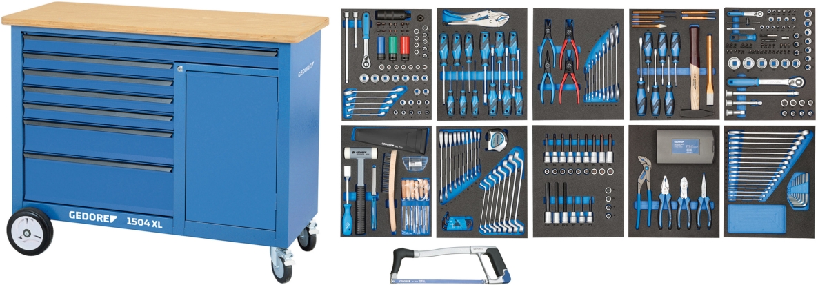 Gedore 2980355 1504 XL Banco de trabajo móvil 308 piezas con 7 cajones