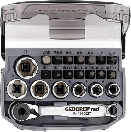 Gedore RED 3300026 R49005023 Juego de llaves de vaso 1con adaptador Bit-Fix 23 piezas