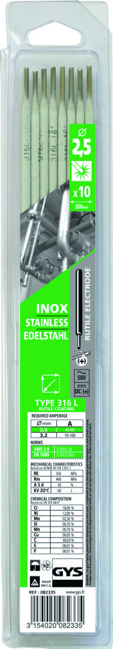 Gys 5193082335 Electrodos acero inoxidable Ø2,5 mm (10 piezas)