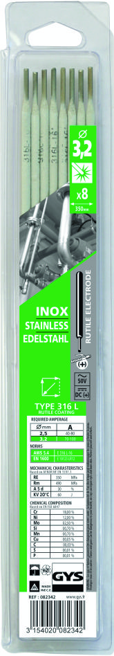 Gys 5193082342 Electrodos acero inoxidable Ø3,2 mm (8 piezas)