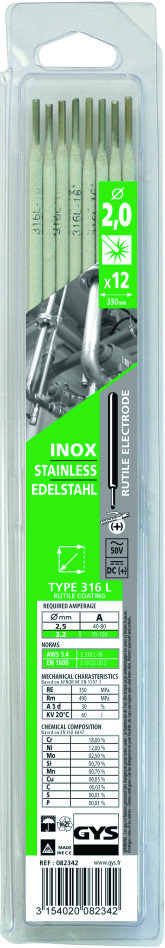 Gys 5193082359 Electrodos acero inoxidable 316 L Ø2,0 mm (12 piezas)