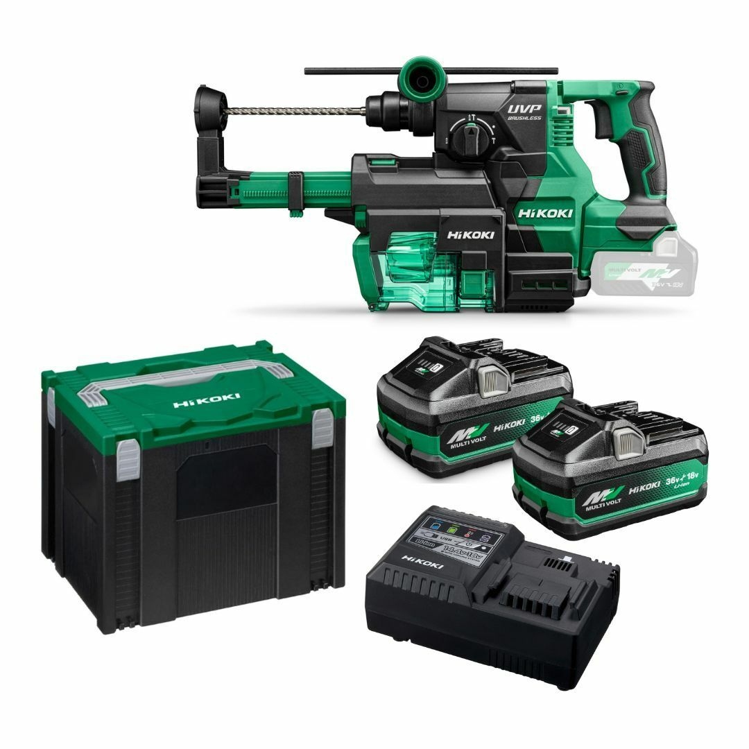 HiKOKI KSDH3628DAWV1Z Taladradora/martillo a bater&iacute;a SDS-Plus 3.2J 36V 1x 4.0Ah 1x 8.0Ah bater&iacute;a y cargador en malet&iacute;n HSC incl. aspirador de polvo