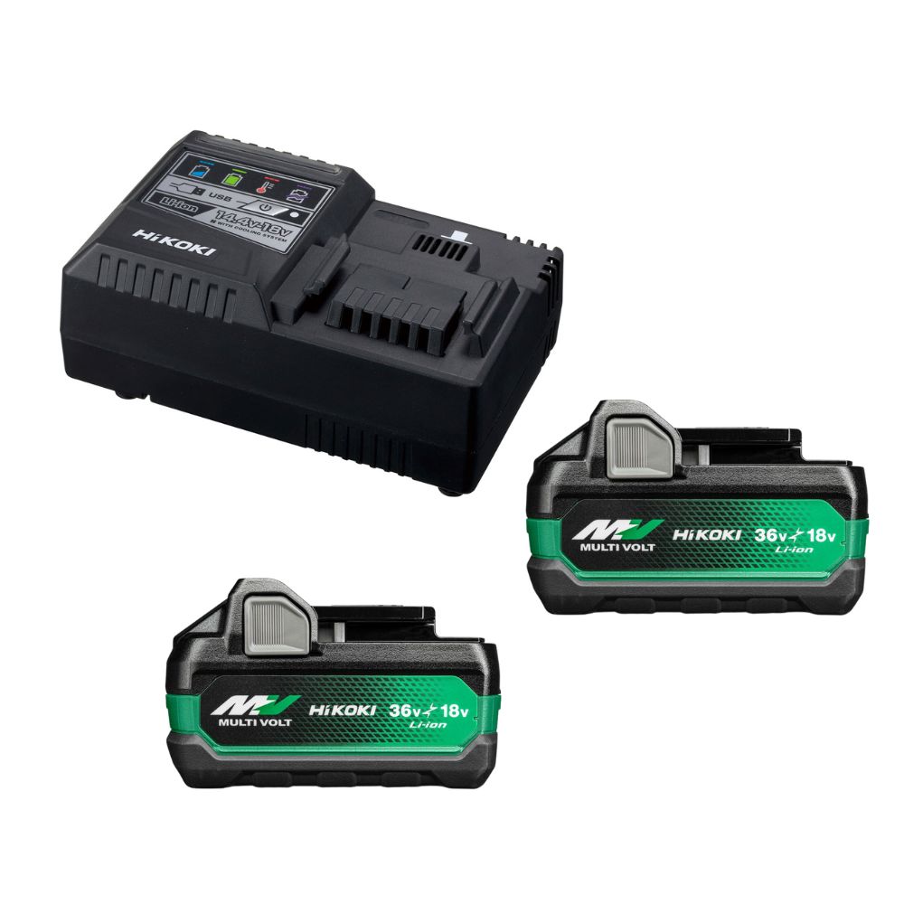 HiKOKI Accesorios UC18YSL3WHZ BoosterPack - 2 x BSL36A18X Batería Multivolt 36V 2.5Ah/ 18V 5.0Ah Li-Ion + Cargador rápido UC18YSL