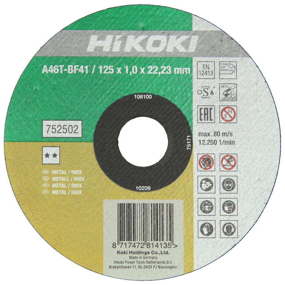 HiKOKI Accesorios 752502 Disco de corte 125x1,0x22,23 mm plano/Inox