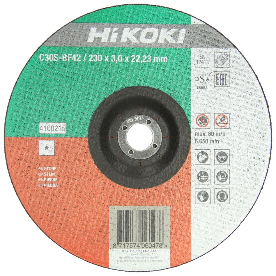 HiKOKI Accesorios 4100215 Disco de corte 230x3,0x22,23 mm tipo rebajado para piedra