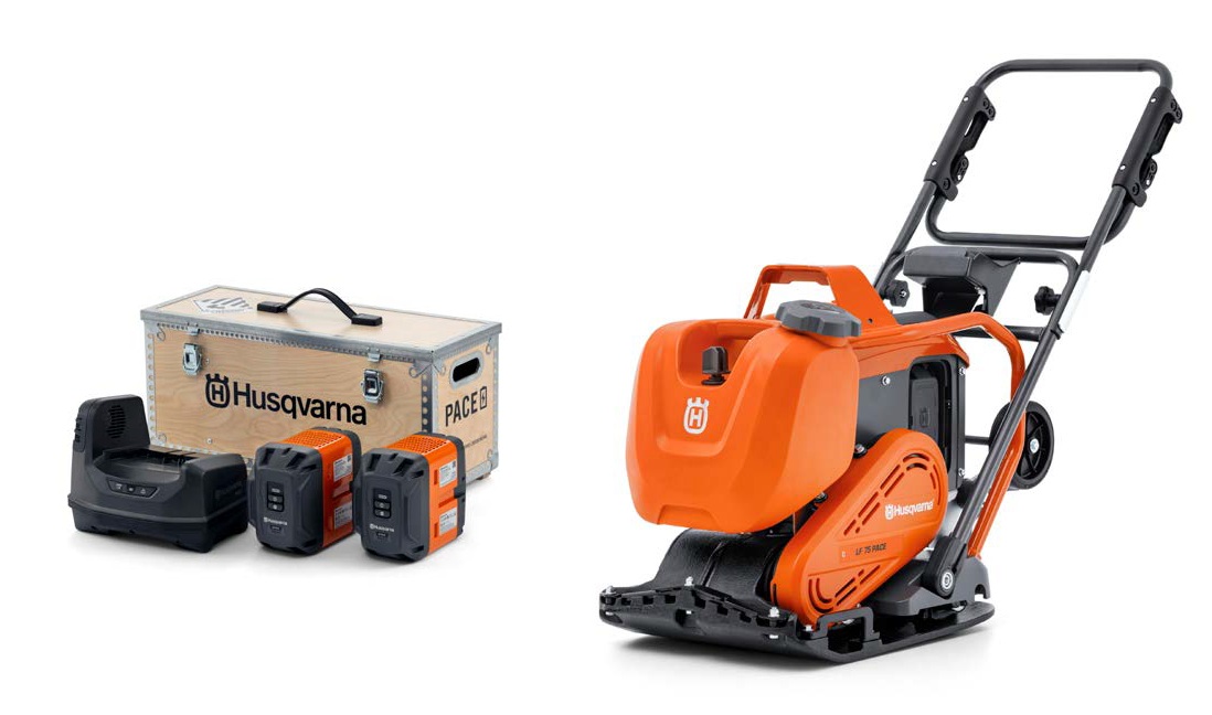 Husqvarna 970817301+970699501 LF 75 PACE Accu-Tril placa 15 kN 500 mm 2x B750 bater&iacute;a + C1800X cargador en malet&iacute;n
