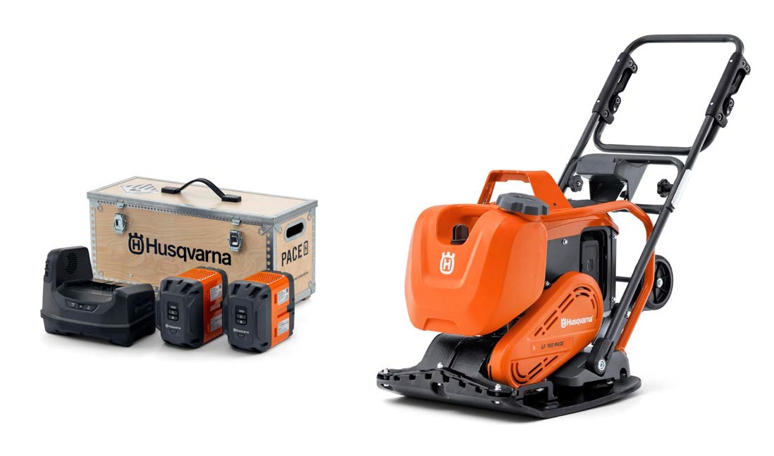 Husqvarna 970817401+970699501 LF 100 PACE Accu-Tril placa 17 kN 500 mm 2x B750 bater&iacute;a + C1800X cargador en malet&iacute;n