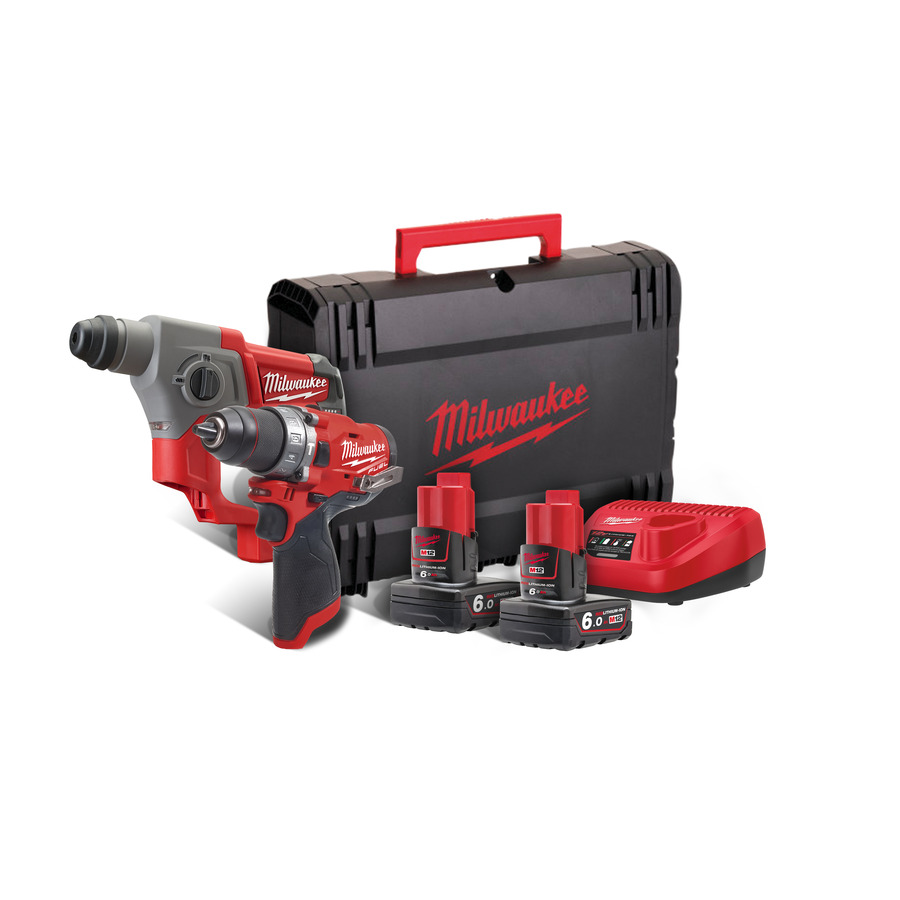 Milwaukee 4933459813 M12 FPP2B-602X Powerpack M12FPD Taladro de percusión + Martillo M12CH 12V 6.0Ah