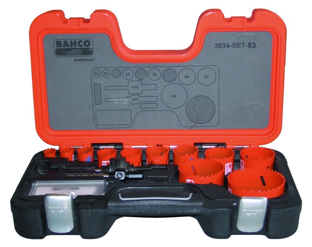 Bahco 3834-SET-53 Juego de coronas de sierra 19/22/25/29/30/35/37/41/52/60/79 mm