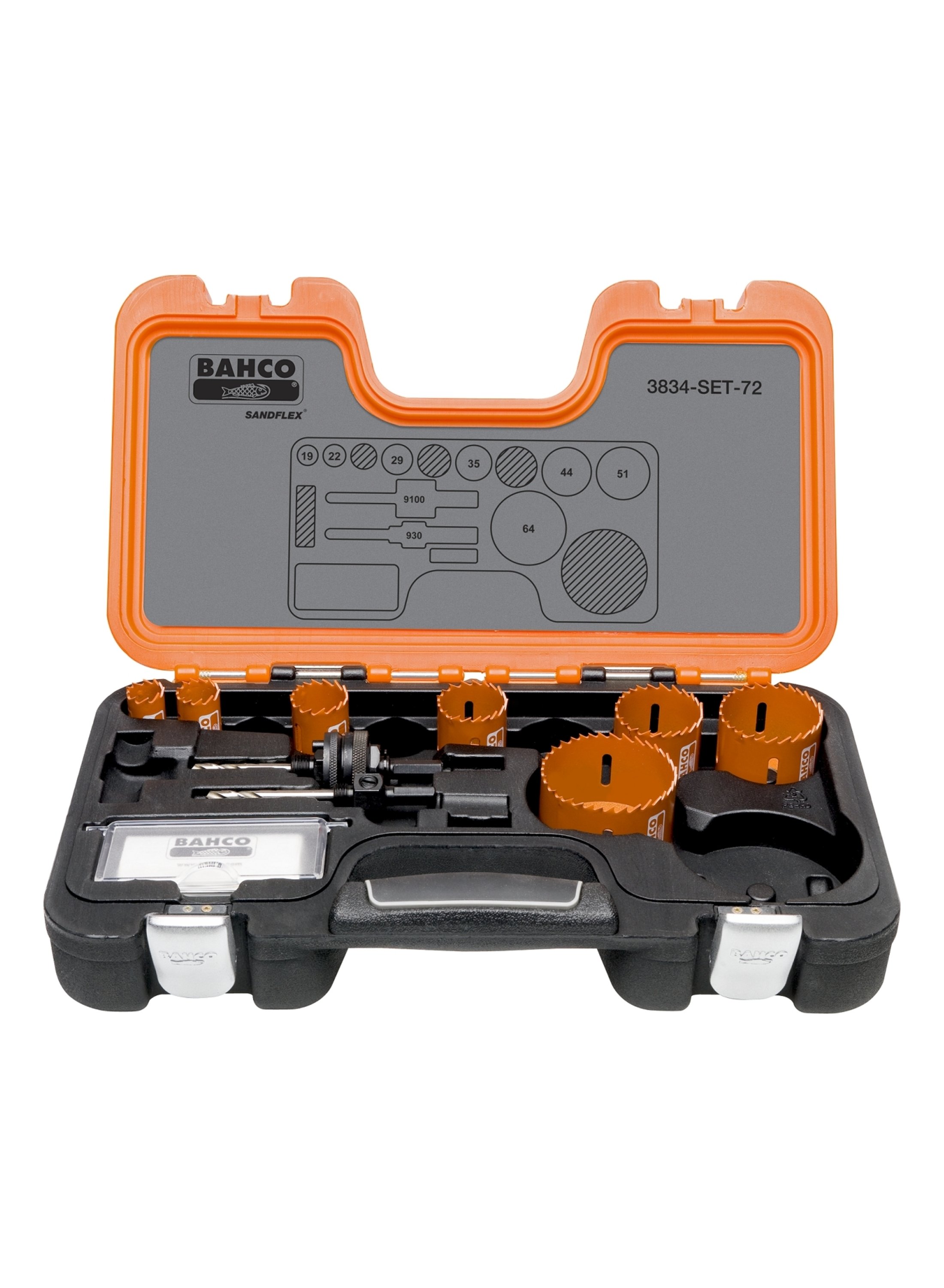 Bahco 3834-SET-72 Juego de coronas de sierra de 19/22/29/35/44/51/64 mm