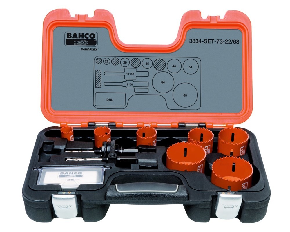 Bahco 3834-SET-73-22/68 Juego de coronas de sierra de 22/29/35/44/51/64/68 mm
