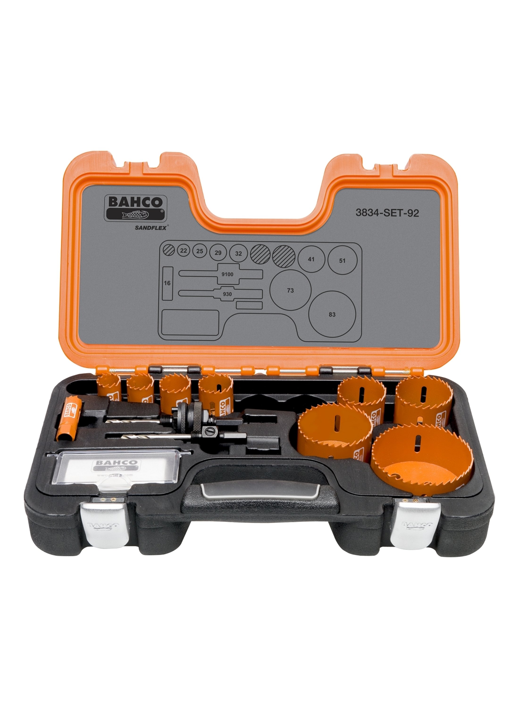 Bahco 3834-SET-92 Juego de coronas de sierra 16/22/25/29/32/41/51/73/83 mm