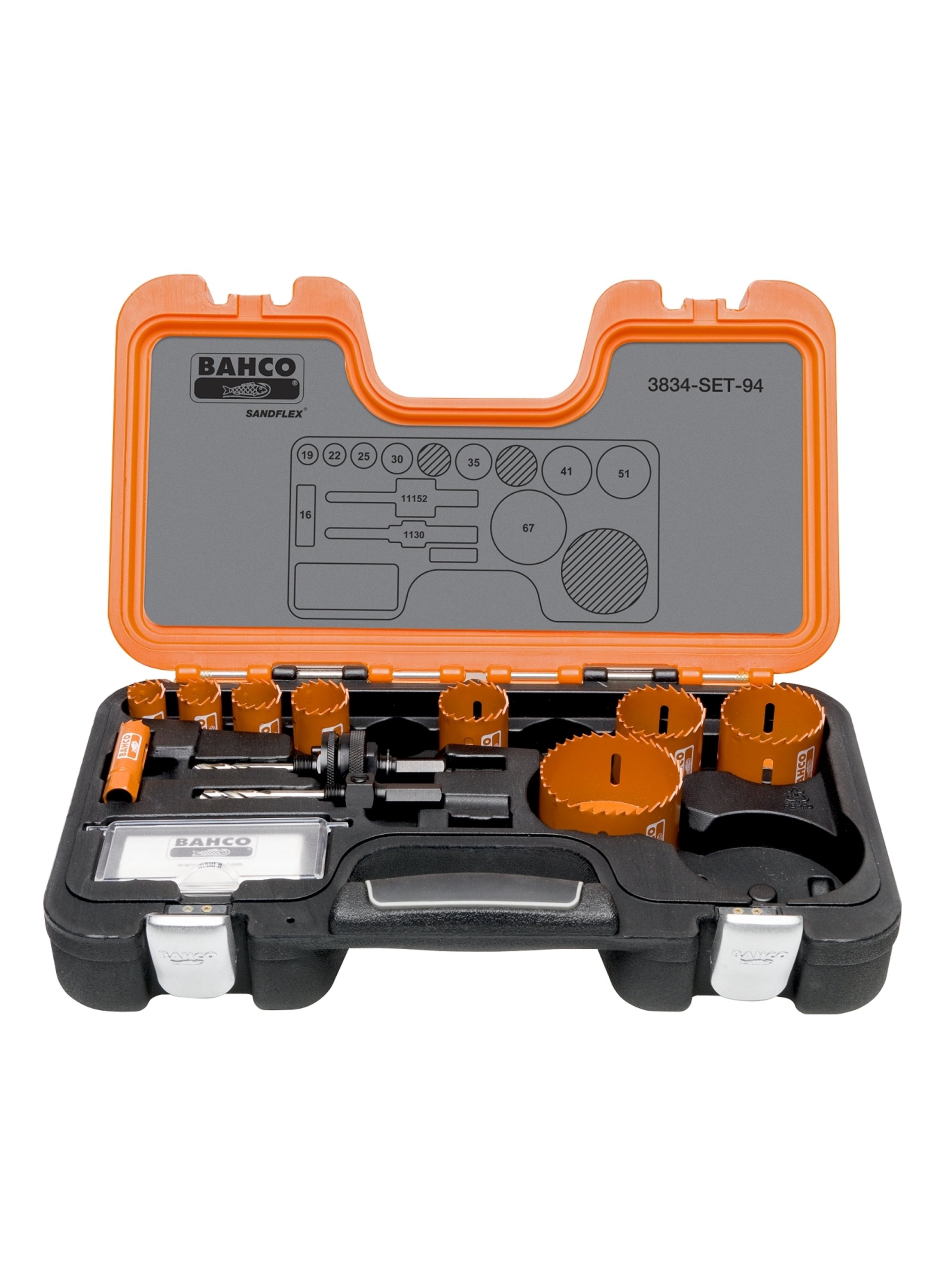 Bahco 3834-SET-94 Juego de coronas de sierra 16/19/22/25/30/35/41/51/67 mm