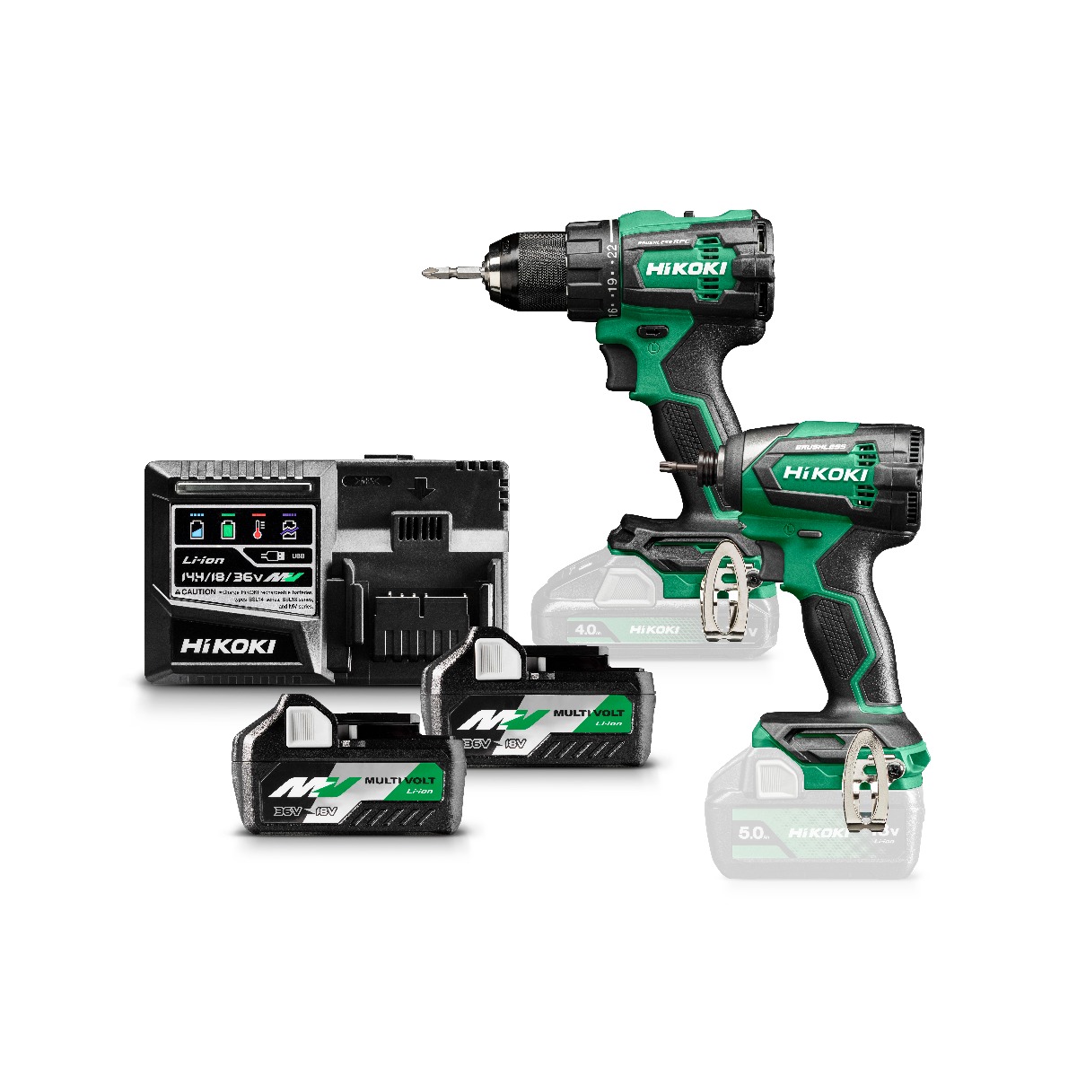 HiKOKI KC18DEWAZ Juego combinado - Taladro sin cable DS18DE + Atornillador de impacto sin cable WH18DE 36V 2,5ah Li-Ion en HSC III