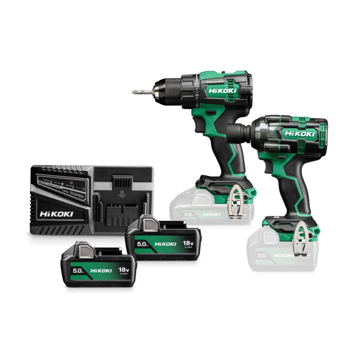 HiKOKI KC18DEWKZ Juego combinado - Taladro sin cable DS18DE + Llave de impacto sin cable WR18DH 1/2" 18V 5.0Ah Li-Ion en HSC III