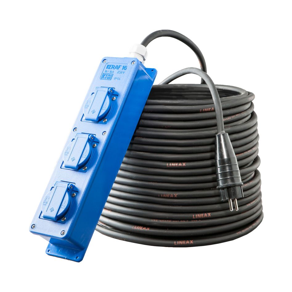 Keraf 119464 Cable de prolongaci&oacute;n de 3 m H07RN-F 3G2,5 clavijas de puesta a tierra de 3 ganchos