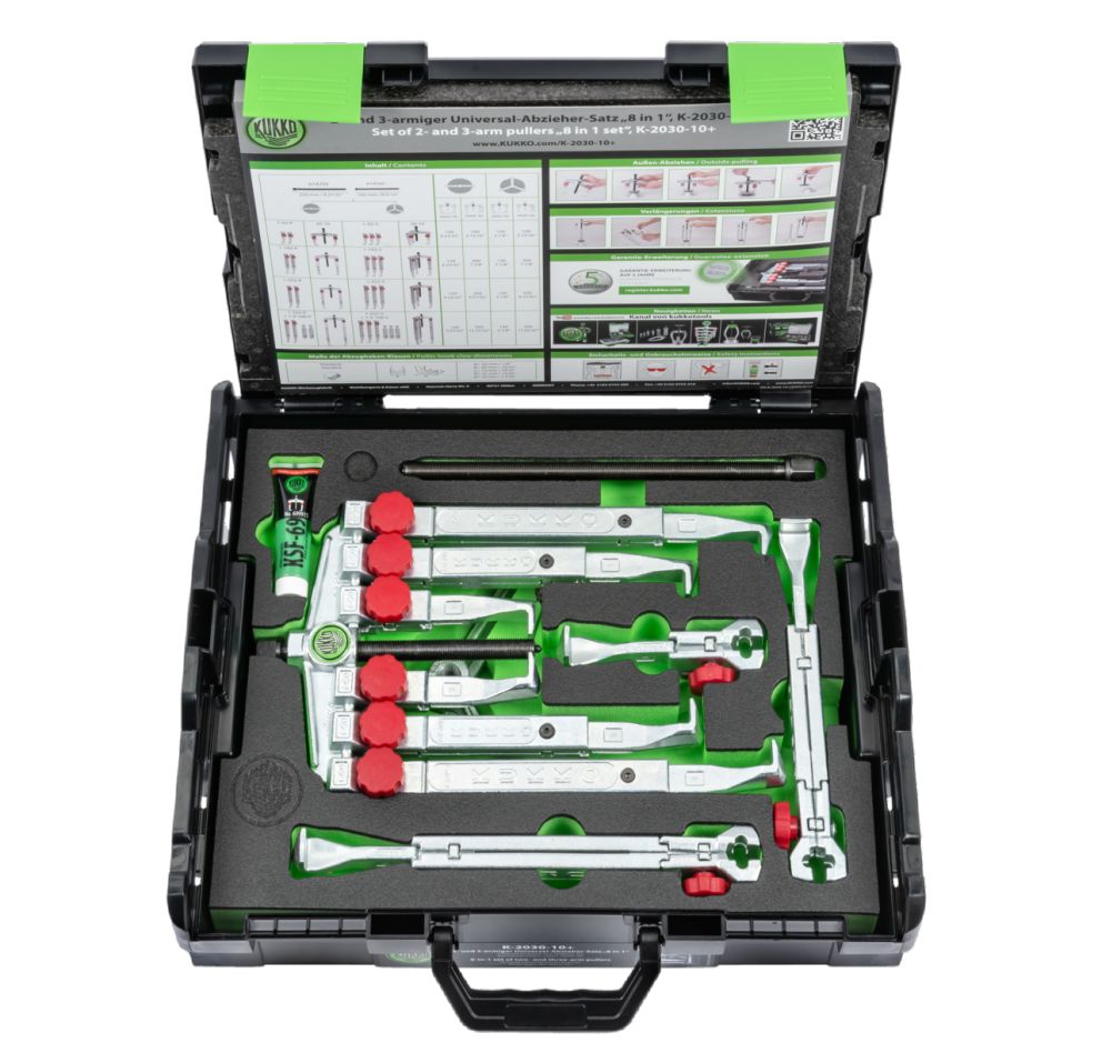 Kukko K-2030-10+ Juego de extractores universales de mec&aacute;nica fina de 2 y 3 brazos con ganchos de extracci&oacute;n de ajuste r&aacute;pido en malet&iacute;n