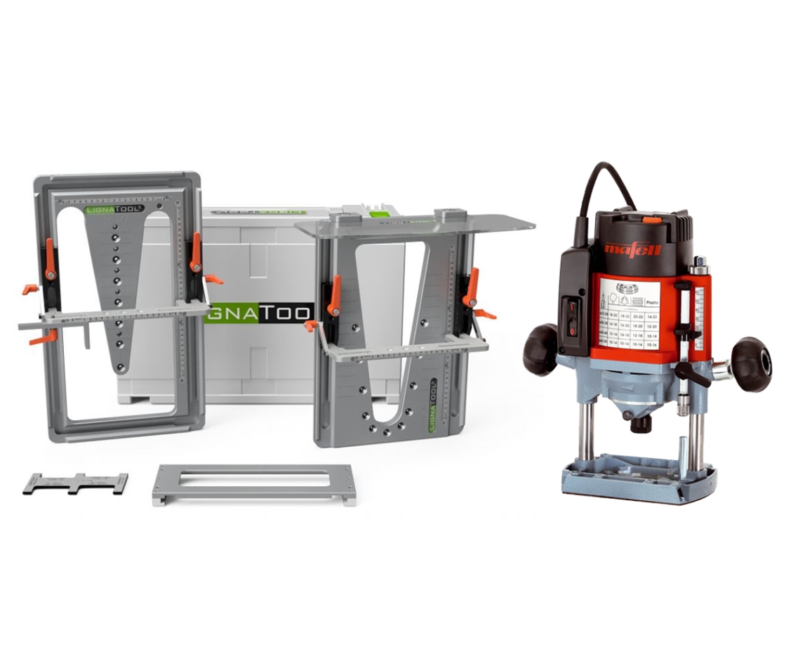 Lignatool LT080PRLO65 LT080PR Juego de plantillas de corte de cola de milano paquete de beneficios + fresadora Mafell LO65 Ec MidiMax