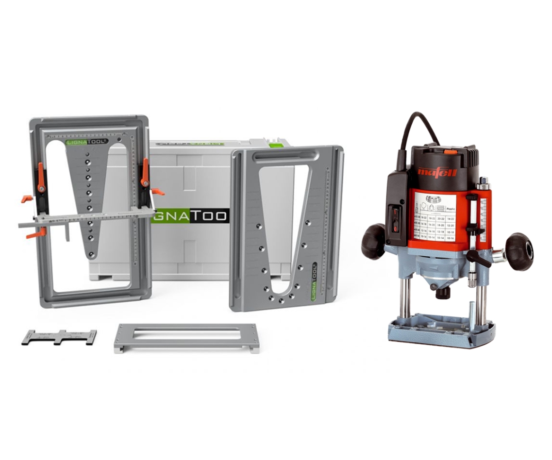 Lignatool LT080SRLO65 LT080SR Juego de plantillas de corte de cola de milano Paquete estándar + fresadora Mafell LO65 Ec MidiMax