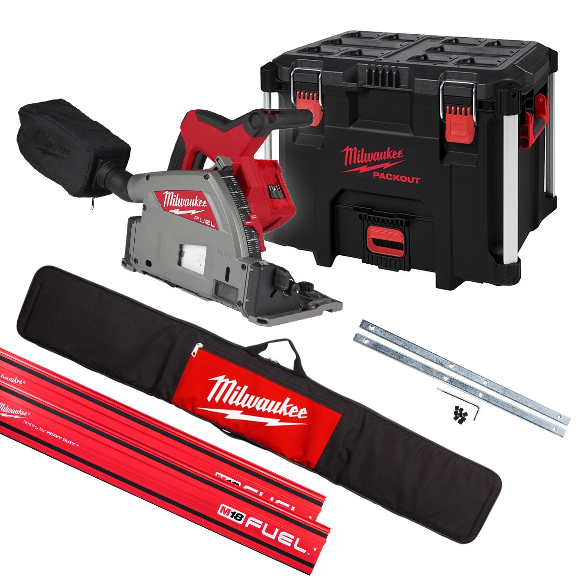 Milwaukee M18FPS55-0PSET Sierra de inmersi&oacute;n sin cable M18 FPS55-0P 18V sin bater&iacute;as""s y cargador + 2 x 1400mm carril gu&iacute;a + Abrazaderas + Bolsa en PACKOUT&trade; caja de herramientas