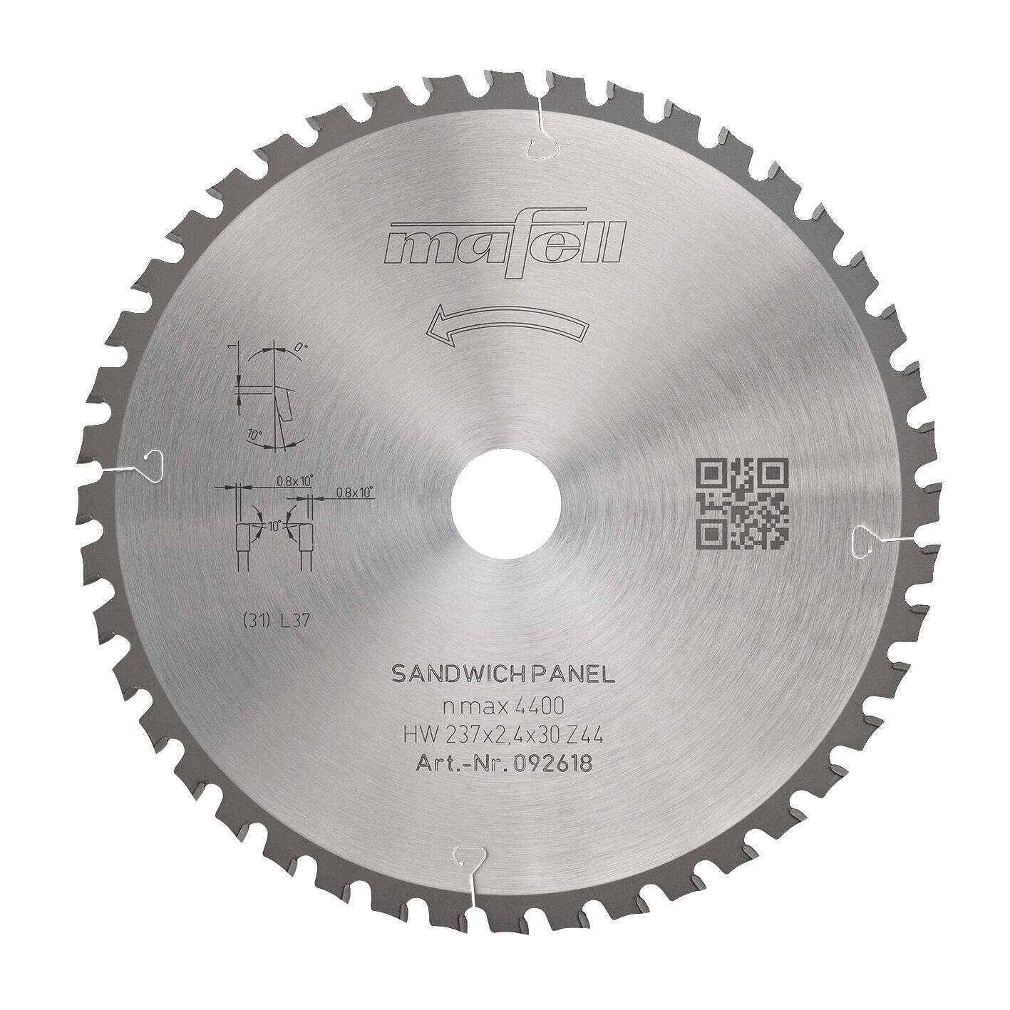Mafell Accesorios 092618 KSB-SP 237 Hoja de sierra circular HW, 237 x 2,4 x 30 mm T44 WZFA para paneles s&aacute;ndwich