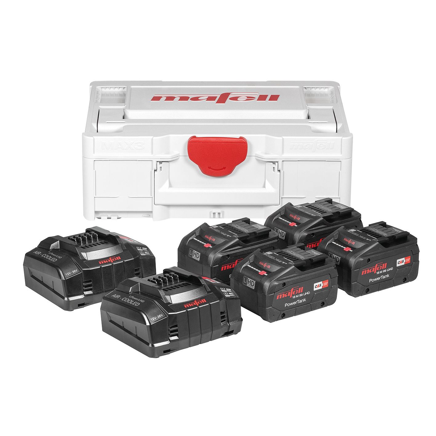 Mafell Accesorios 209633 Power-Set 5 - 4 bater&iacute;as M 99 LiHD de 18 V y 5,5 Ah + 2 cargadores r&aacute;pidos APS M+ en malet&iacute;n Max3