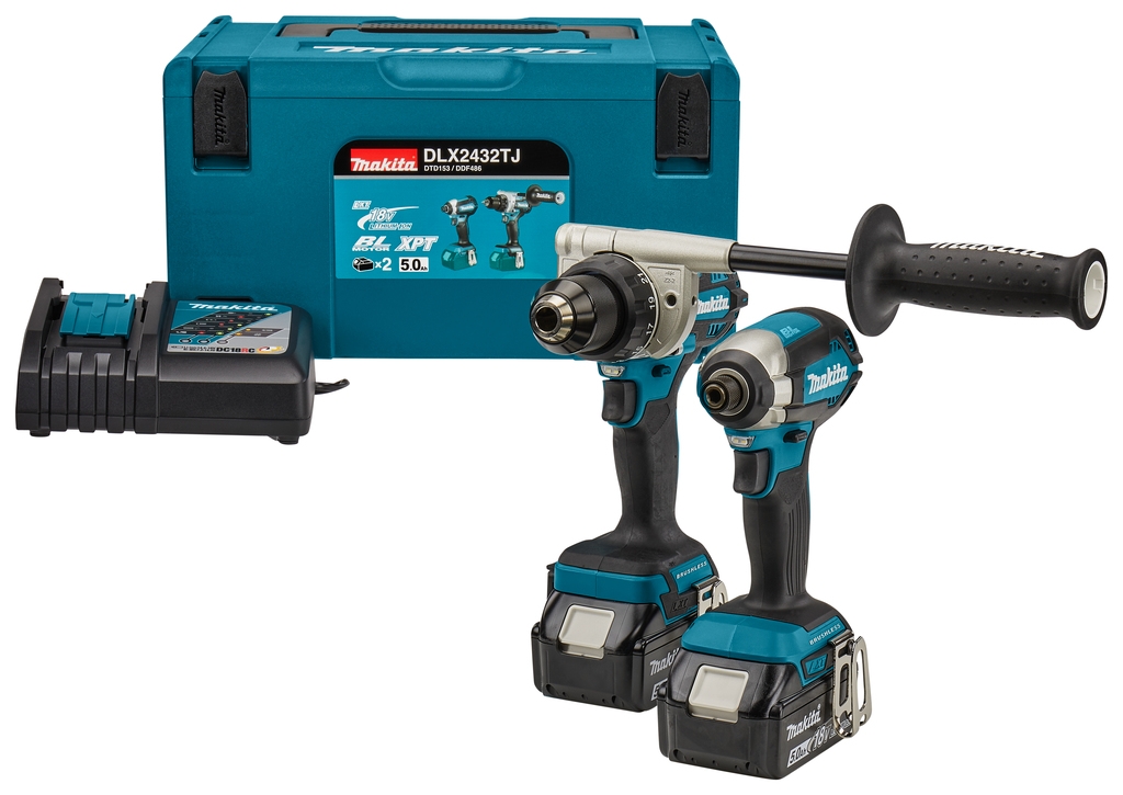 Makita DLX2432TJ Comboset - DDF486 Taladro sin cable + DTD153 Llave de impacto 18V 5.0 AH Li-ion en Mbox