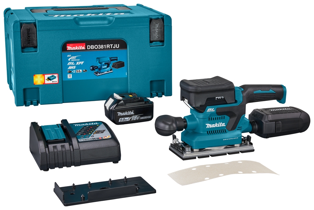 Makita DBO381RTJU Lijadora orbital con transmisor AWS 18V 5.0Ah Li-Ion