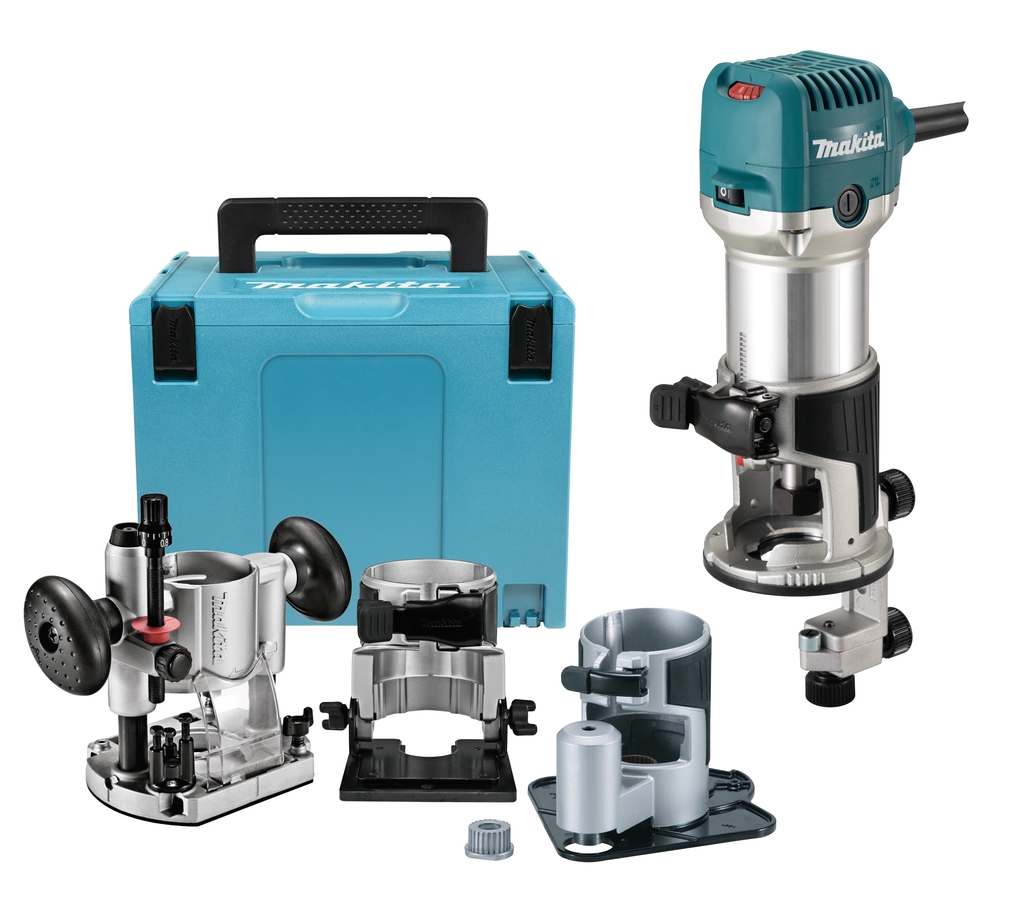 Makita RT0702CX3J Fresadora de bordes con varios pies en Mbox