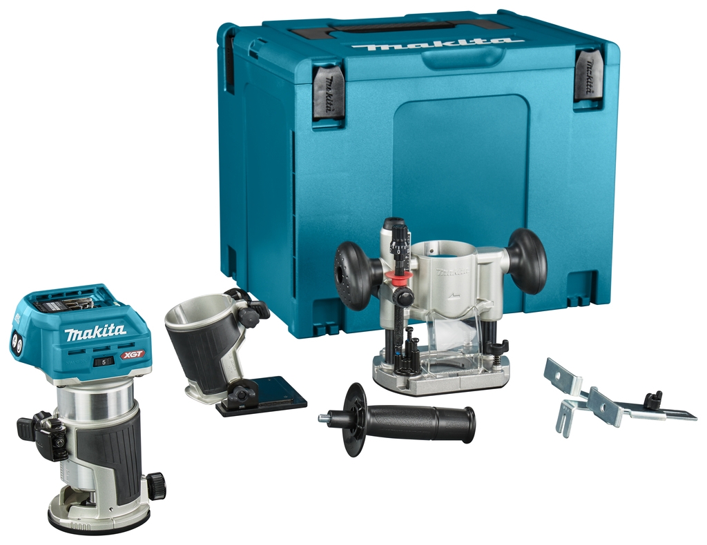 Makita RT001GZ10 Fresadora de topes y cantos 40V Max sin baterías ni cargador con accesorios en MBox