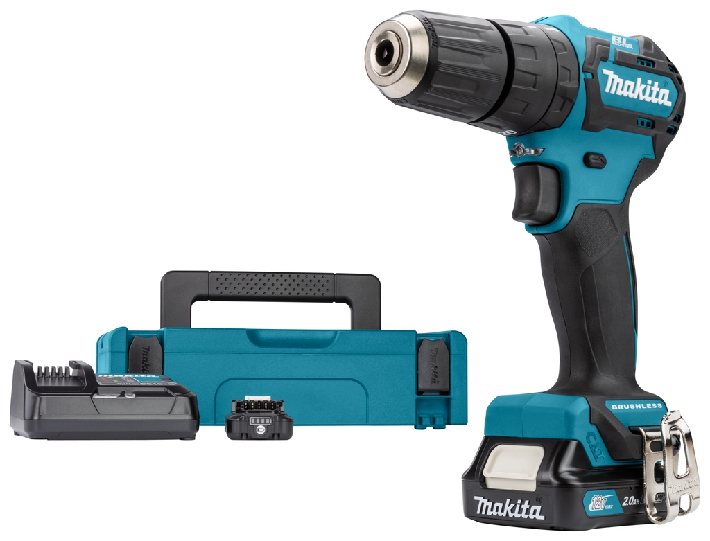 Makita HP332DSAJ Taladro/atornillador sin carbón de 10,8 voltios y 2,0 AH Li-ion en caja M