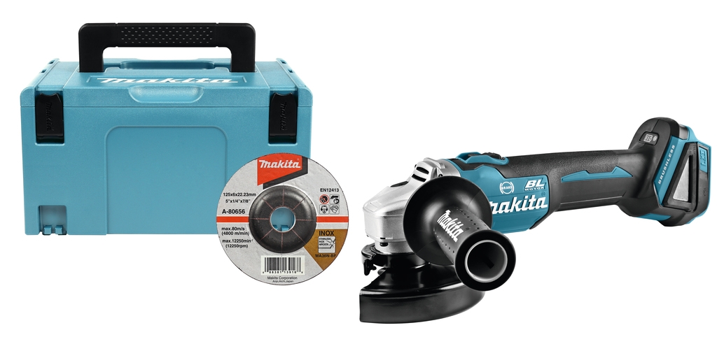 Makita DGA506ZJ Amoladora angular 18V 125 mm con freno motor más baterías y cargador