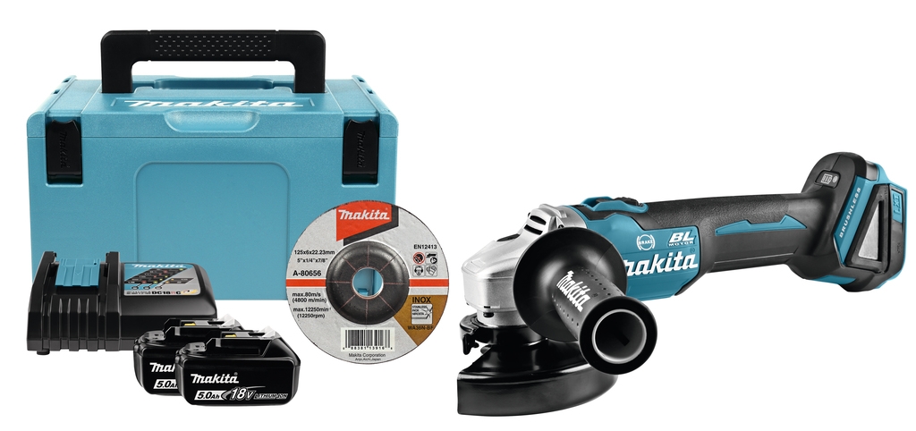 Makita DGA506RTJ 18V 5.0Ah Li-Ion Amoladora angular 125 mm con freno motor