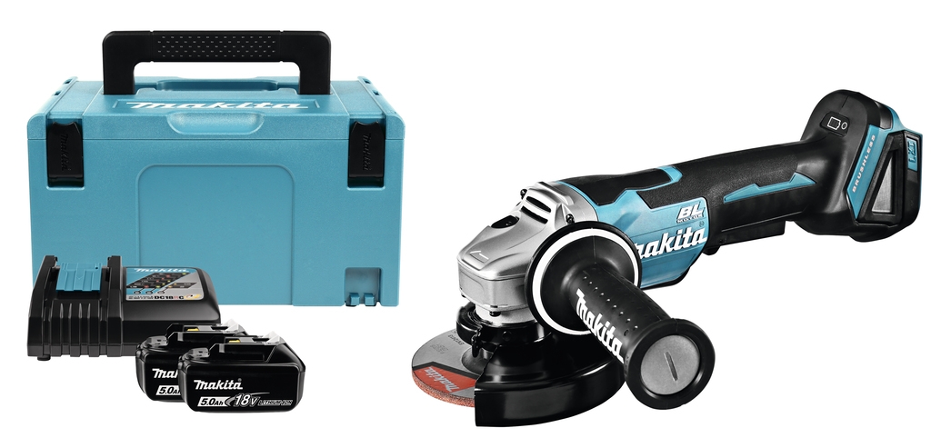 Makita DGA508RTJ Amoladora angular Li-Ion 18V 5.0Ah 125 mm con freno motor