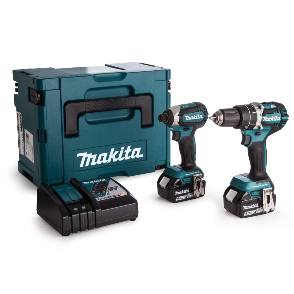 Makita DLX2180TJ - Taladro de Impacto Inalámbrico DHP484 + Atornillador de Impacto Inalámbrico DTD153 18 Volt 5.0 Ah Li-ion