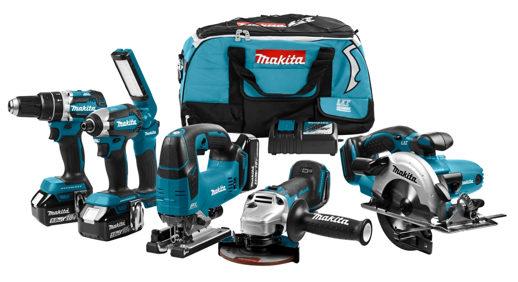 Makita DLX6082T Comboset 18V 3 x 5.0Ah - 5 máquinas + lámpara en bolsa de deporte