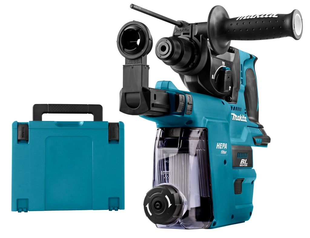 Makita DHR242ZJW Martillo combinado 18 voltios Cuerpo + DX06 aspiración incorporada más baterías y cargador