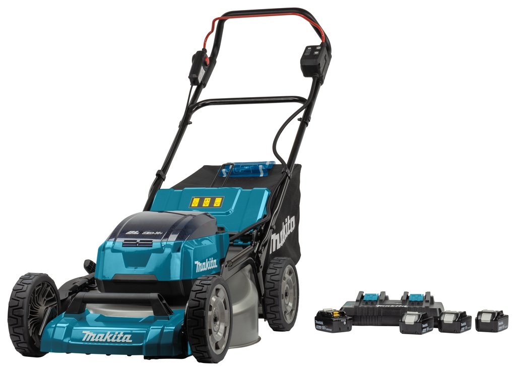 Makita DLM530PT4 Cortacésped sin cable 53 cm 2 x 18V con 4 x 5.0Ah Li-Ion baterías y cargador doble