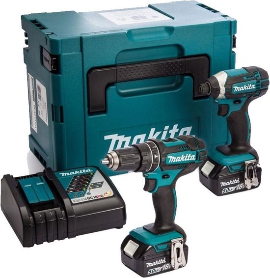 Makita DLX2131TJ - Taladro de Impacto Inalámbrico DHP482 + Atornillador de Impacto Inalámbrico DTD152 18 Volt 5.0 Ah Li-ion